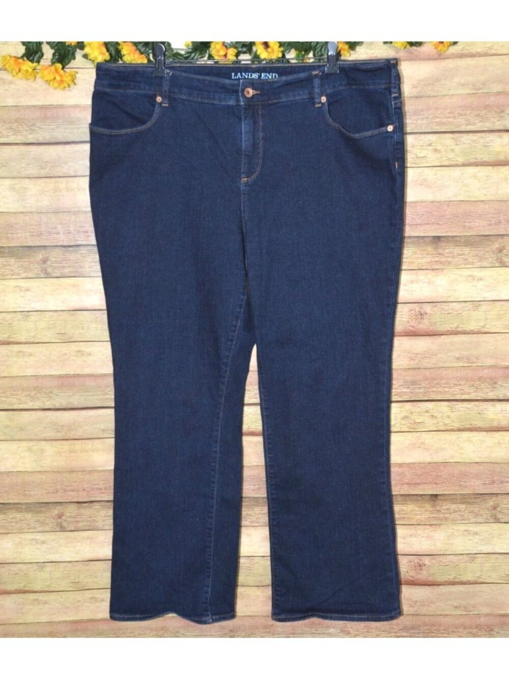Lands' End Ladies Plus 20W Blue Jeans Fit 2 Boot Leg Stretch Denim Casual